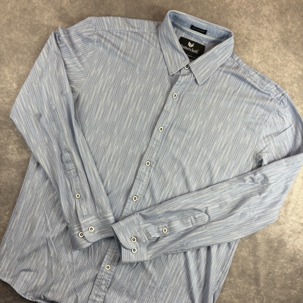 Butter Cloth Button Up Shirt Mens L Blue Icy Cotton Work Office Preppy L/S